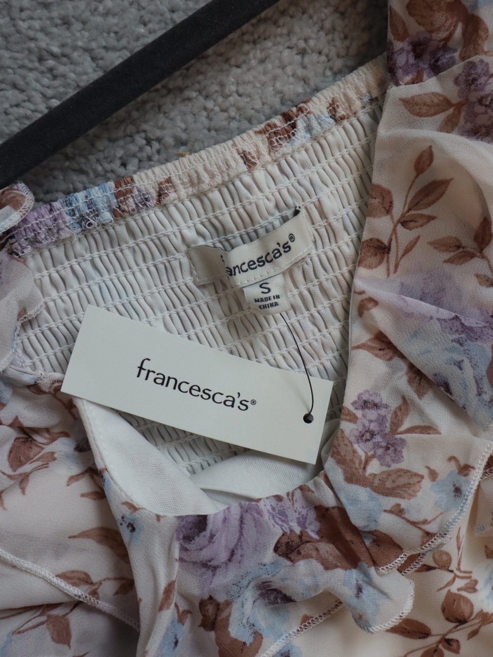 Francesca’s Cream Maxi Dress with Lavender and Brown Floral Print - Picture 4 of 4